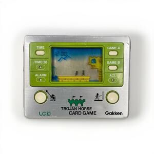 Trojan Horse LCD Card Game & Clock Gakken 1981 Works - Missing Battery Cover
